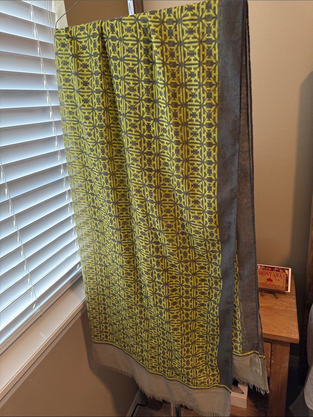 India Hicks Yellow Geometric Scarf with Gray Border